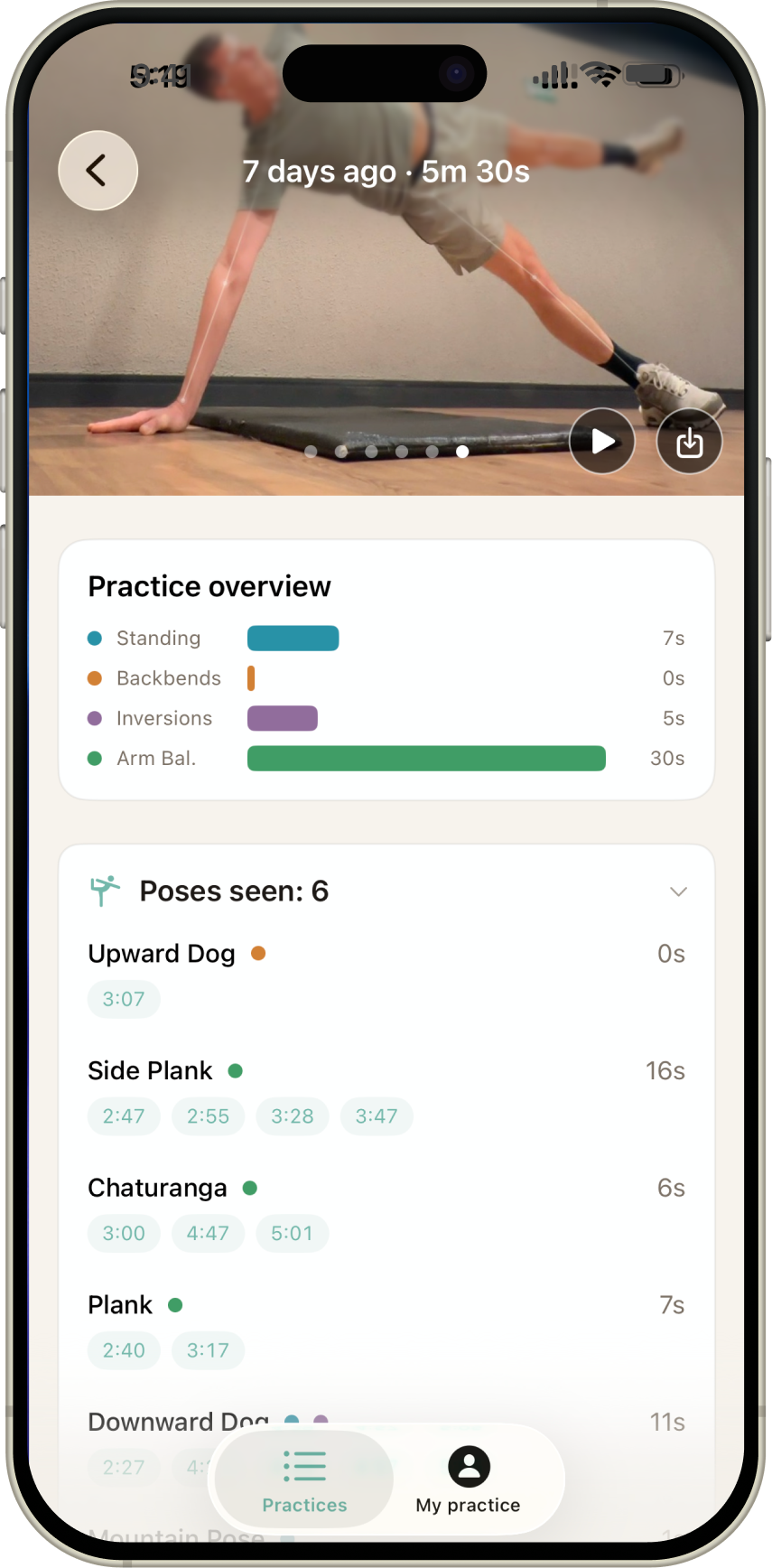 Practice overview screen